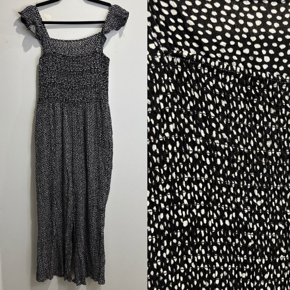 Smocked Polka Dot Wide-Leg Jumpsuit - Black & White